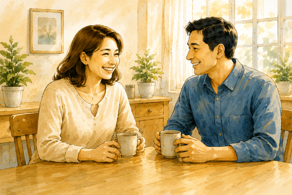 談笑する夫婦