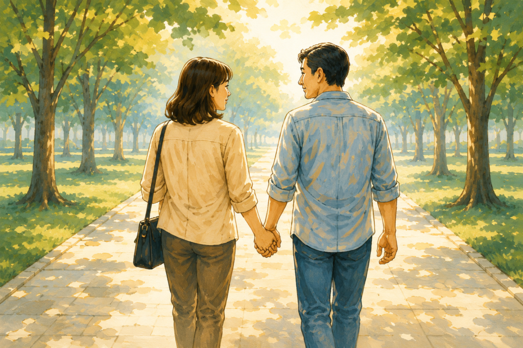手をつなぐ夫婦