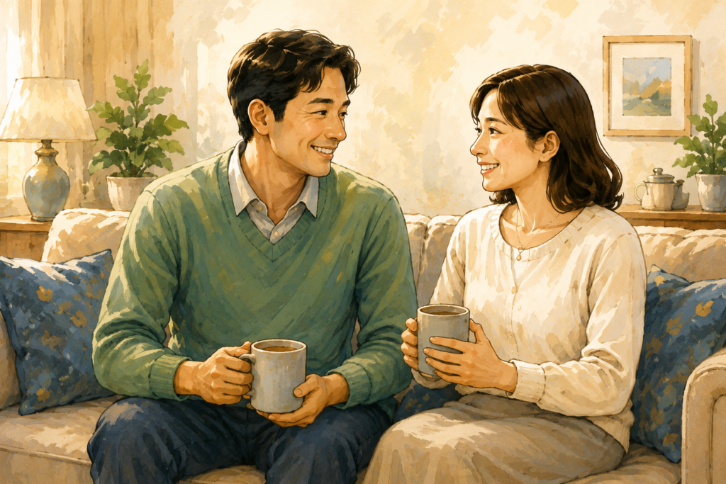コーヒーを飲む夫婦